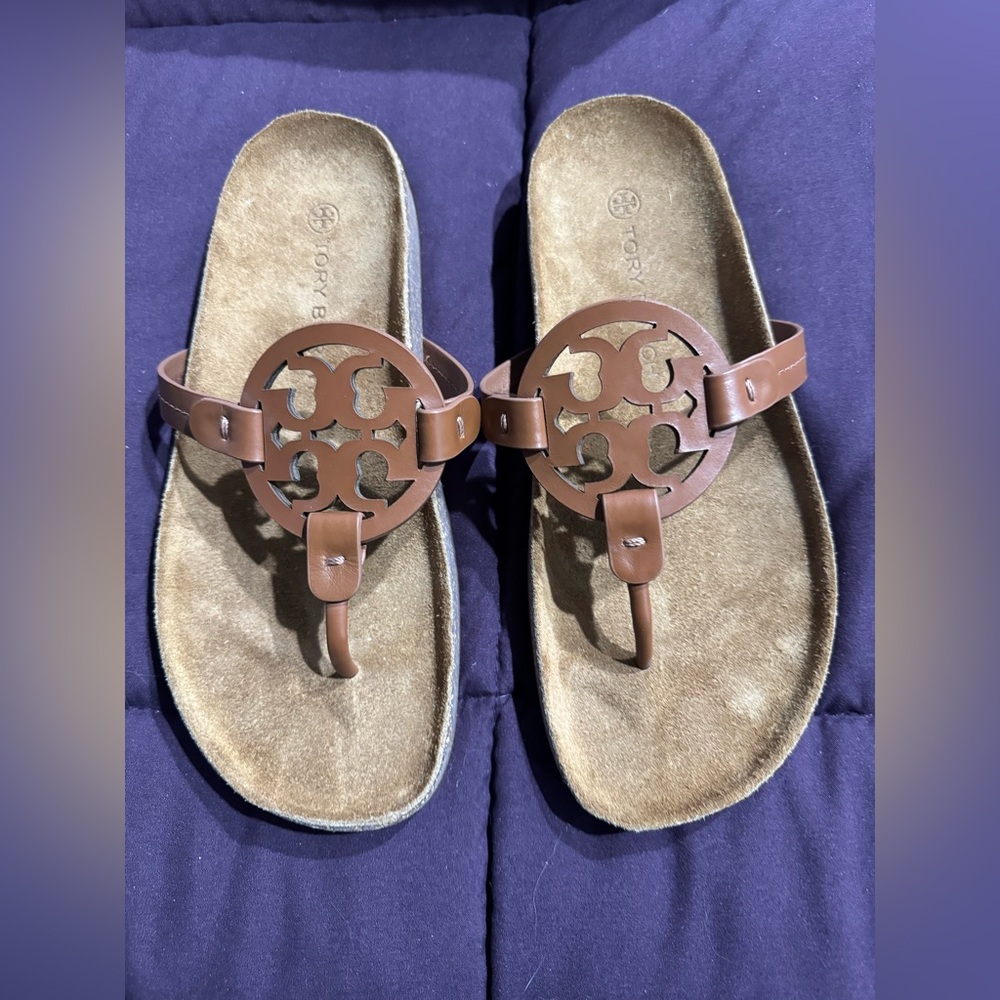 TORY BURCH Miller Cloud Calf Leather-Cork  Sandals Size 8
